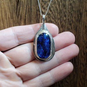 18 Inch 925 Sterling Silver Handmade Blue Glass Pendant Necklace